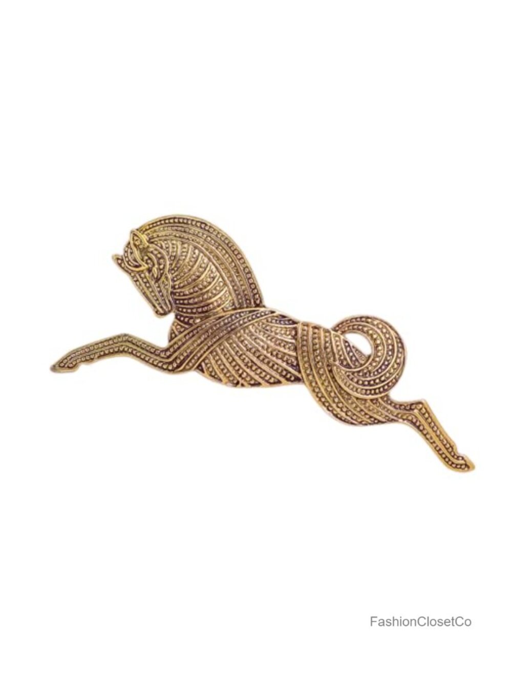 Antique Gold Tone Horse Brooch Pin Big Animal Dress Costume Jewelry Gift
